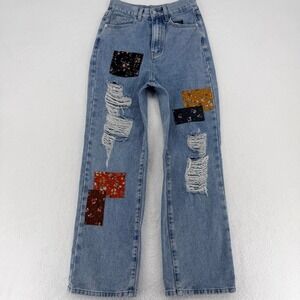 Cider Patchwork Distressed Straight Leg Jeans Size S